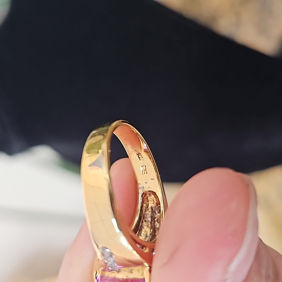 Pink triangle ring! Pink topaz, white topaz, rhodium vermeil - Picture 4 of 7